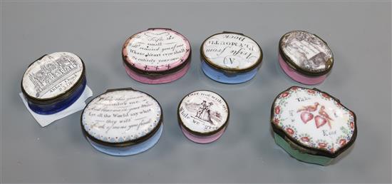 Seven early 19th century and later enamel patch boxes